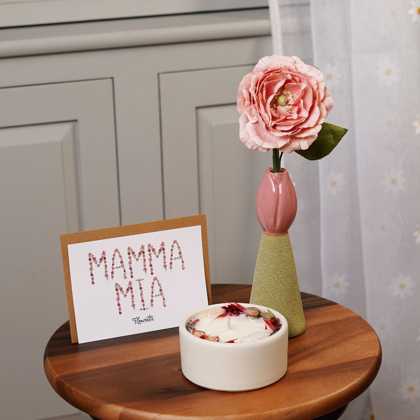 Flowrette Décoration coffret cadeau maman bougie soliflore