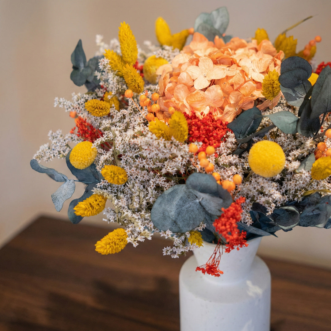 Flowrette Bouquet Prévert fleurs séchées orange artisanal