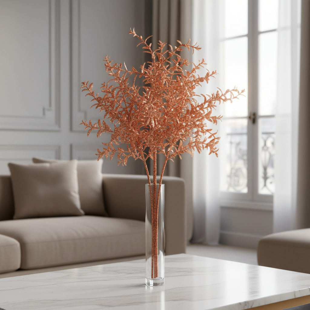 Sia Eva feuillage artificiel pailleté bronze 63 cm