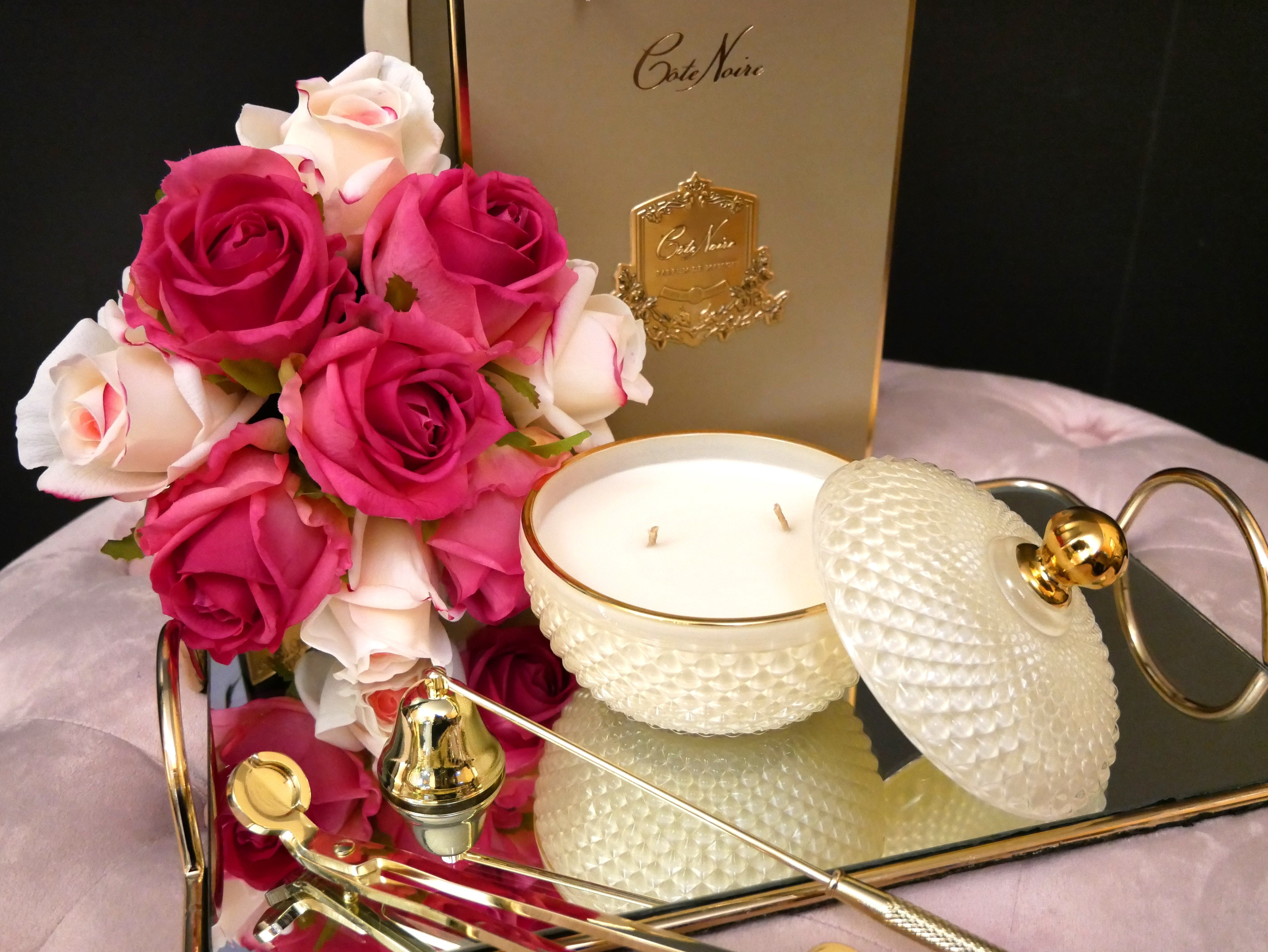 Côte Noire Art Deco GML30005 bougie vanille blanche 300g crème