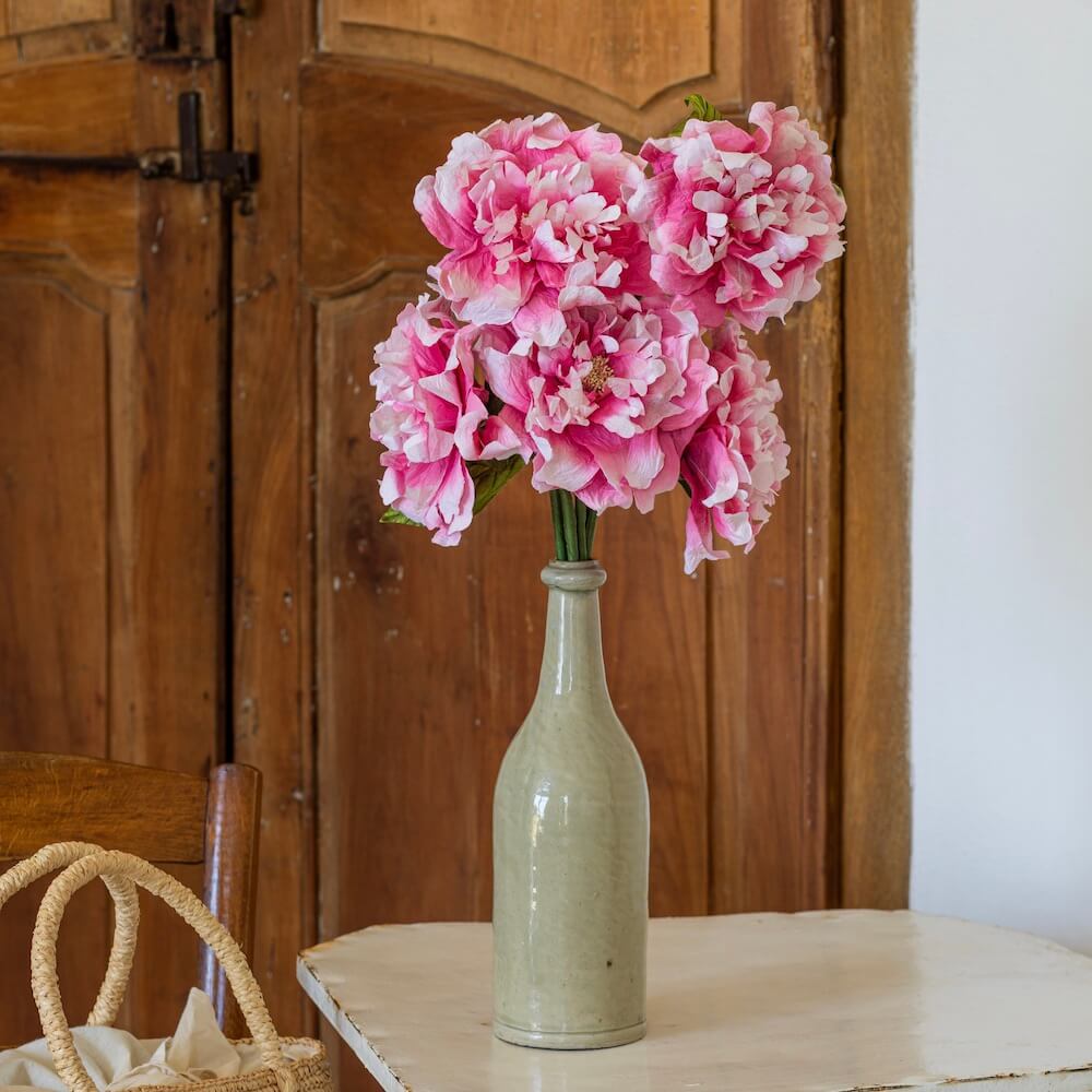 Flowrette Pivoine rose fleur papier x1 tige faite main