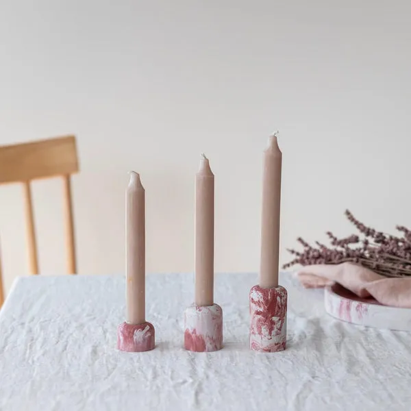 Flowrette Trio bougeoirs béton marbré rose bâtons