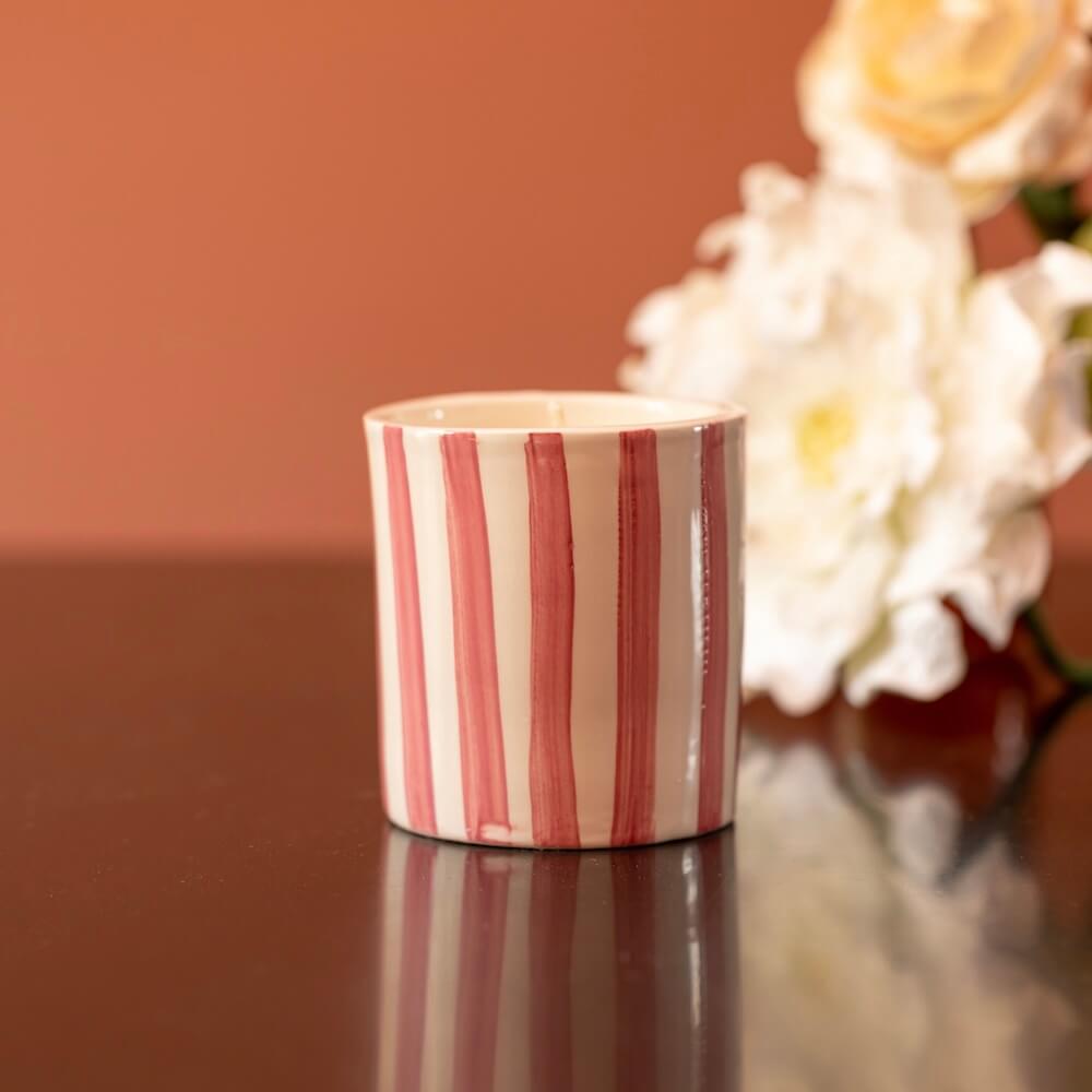 Flowrette Bougie rayée bougie parfumée rose musc soja