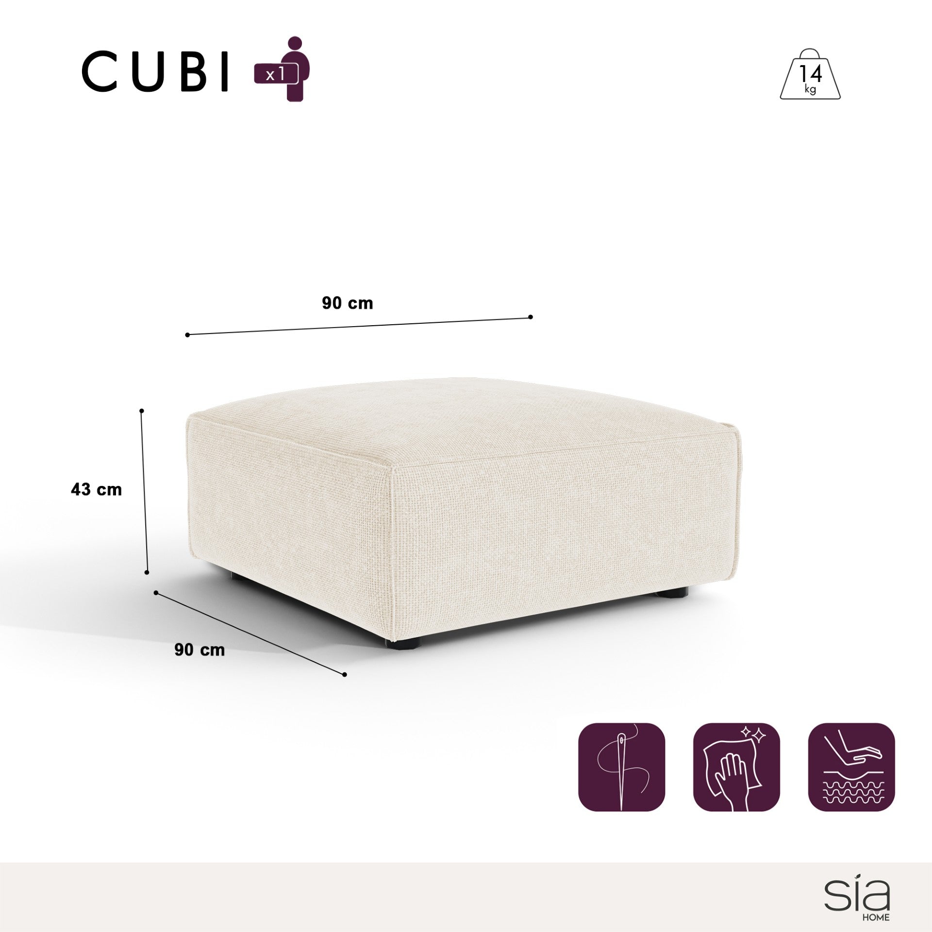 Sia Cubi pouf crème modulable mousse ressorts