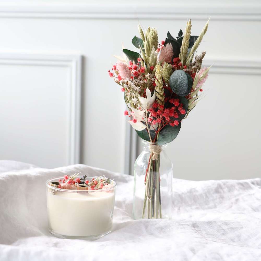 Flowrette Décoration coffret cadeau fin d'année bougie vase verre
