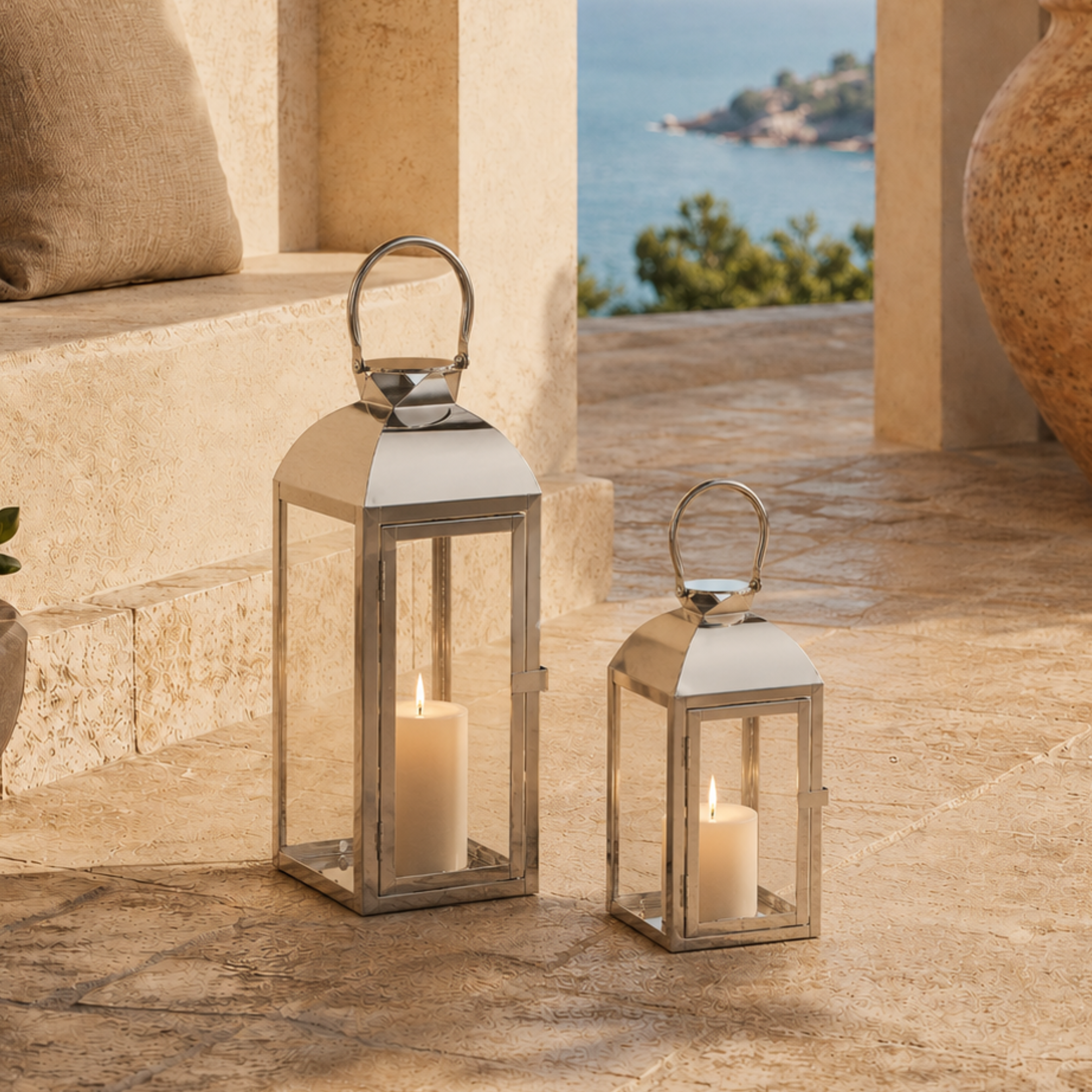 Sia Home Lanterne Ava 43 cm lanterne argentée acier
