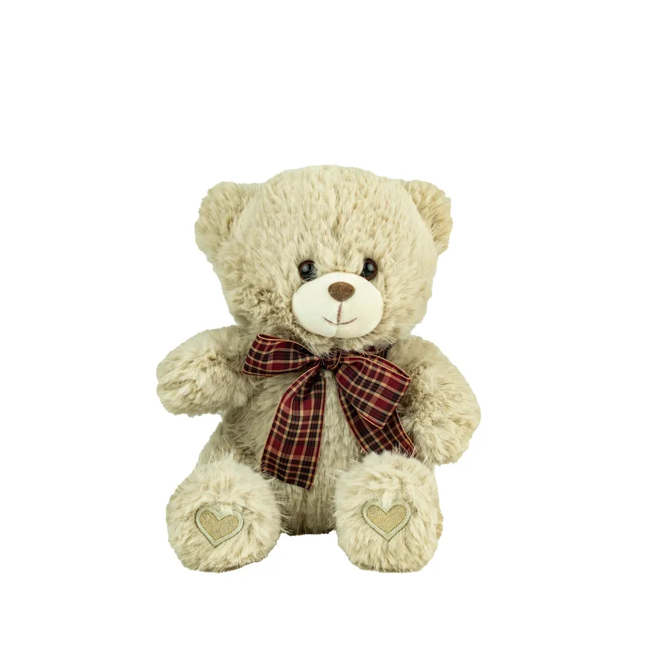 Feuillazur Rungis Ours beige noeud écossais peluche 25cm Noël