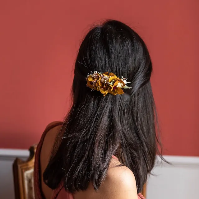 Flowrette Andréa peigne fleurs séchées boutons jaunes