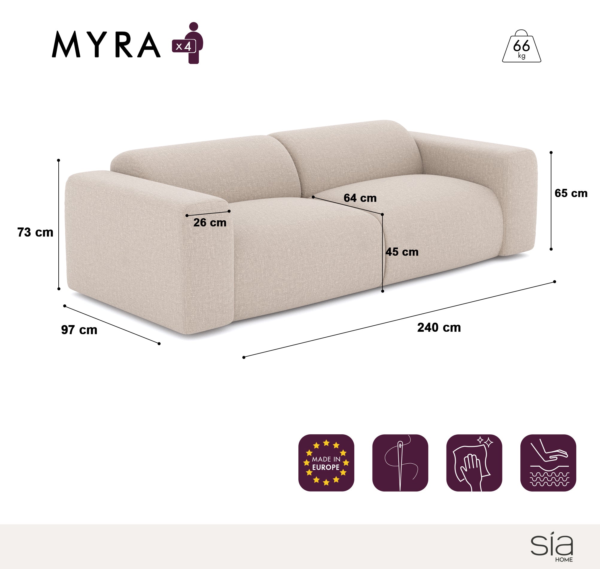 Sia Home Myra canapé crème assise arrondie