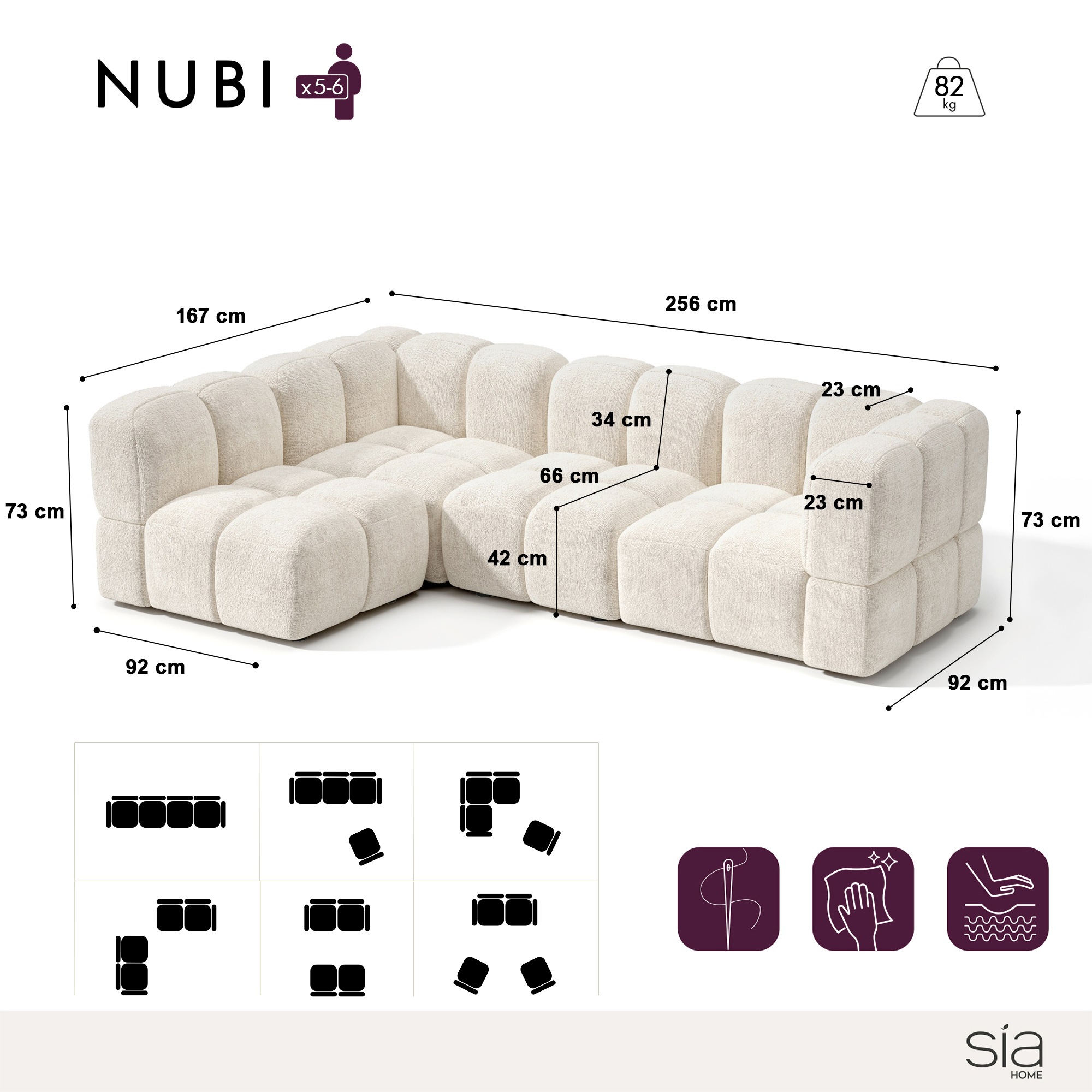 Sia Home Nubi canapé angle gauche 256x167 modulable tissu