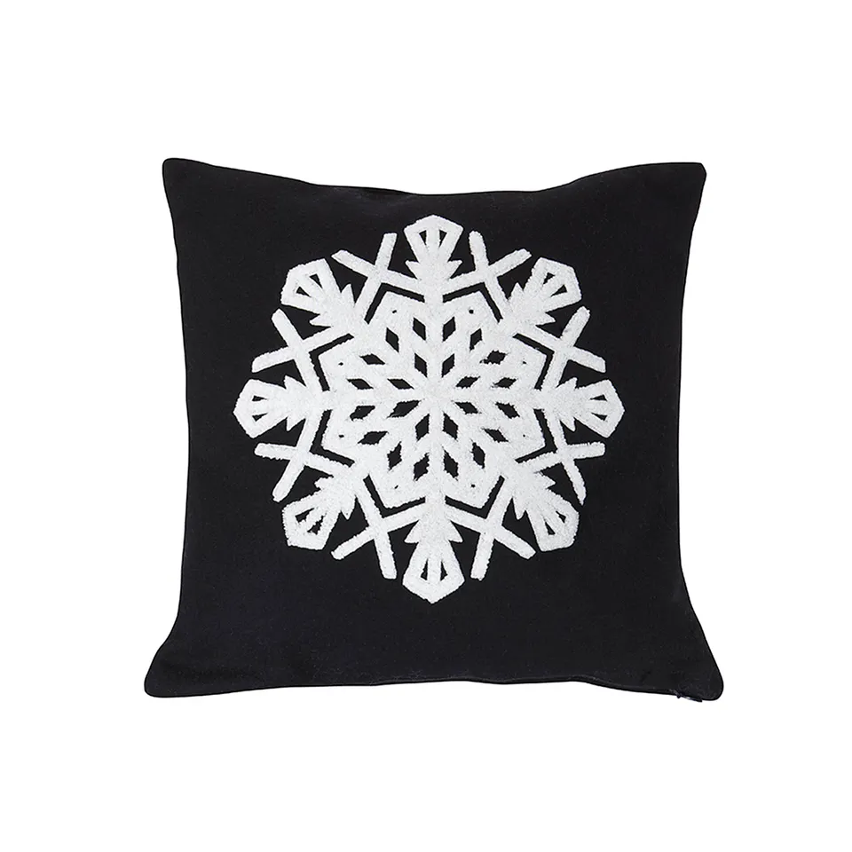 Sia Home Flocon housse de coussin Noël noir 40 cm laine