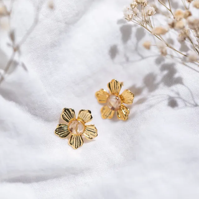 Flowrette Bijoux Daisy boucles d’oreilles fleur séchée doré