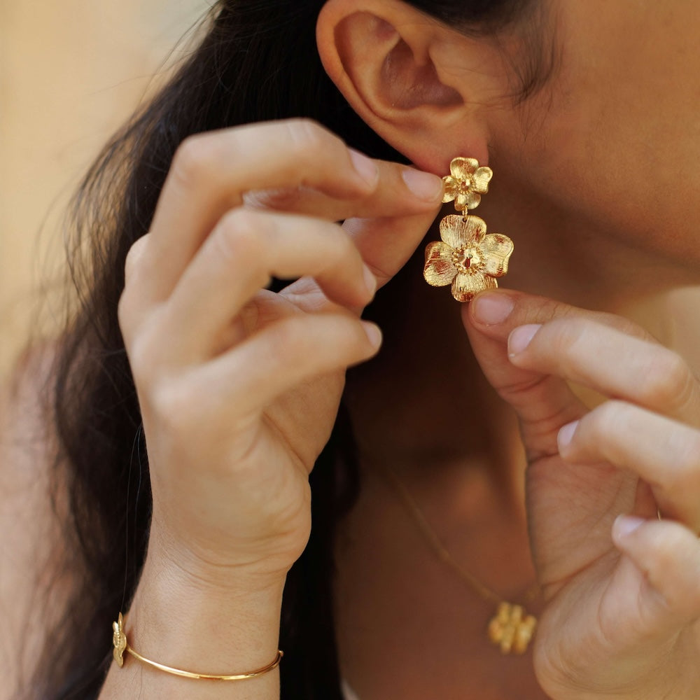 Flowrette Bertille grandes boucles oreilles plaqué or fleurs