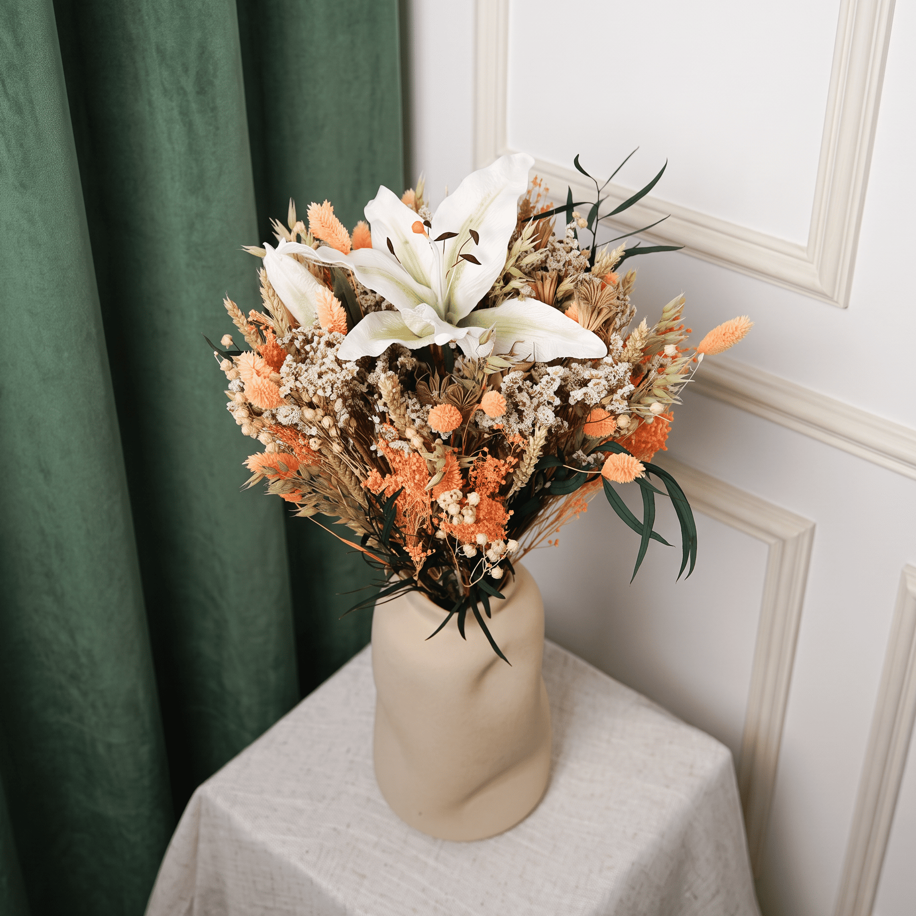 Flowrette Musset bouquet mixte séché lys blanc