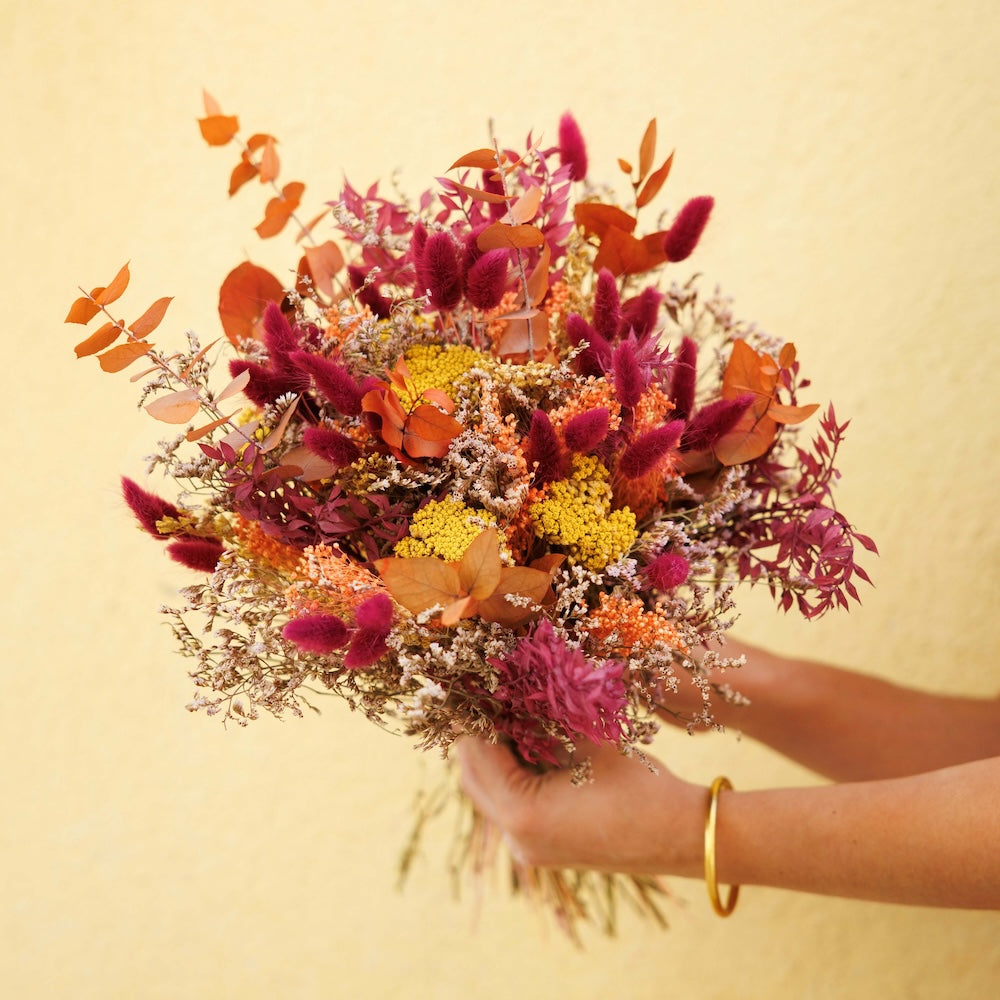 Flowrette Adam bouquet fleurs séchées automne achillée jaune S