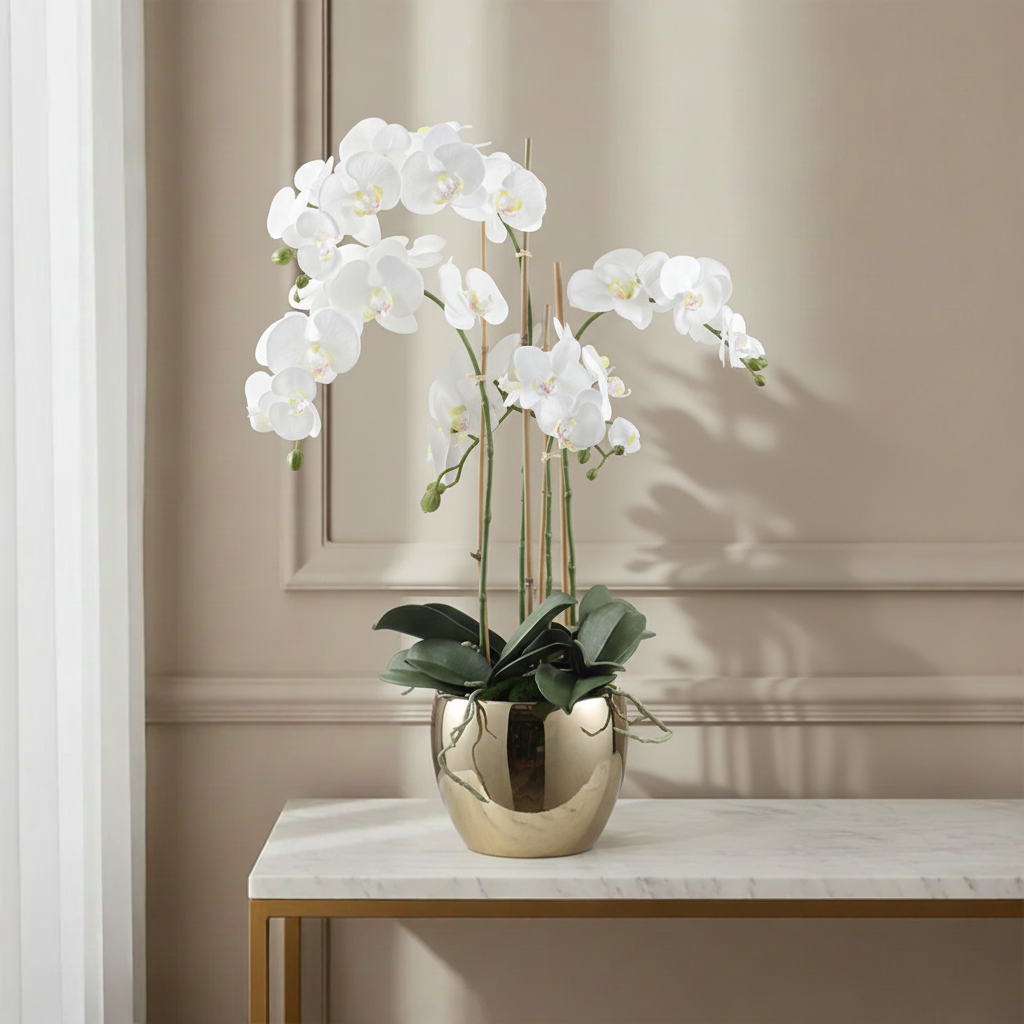 Sia Home Composition orchidée artificielle vase doré 79cm
