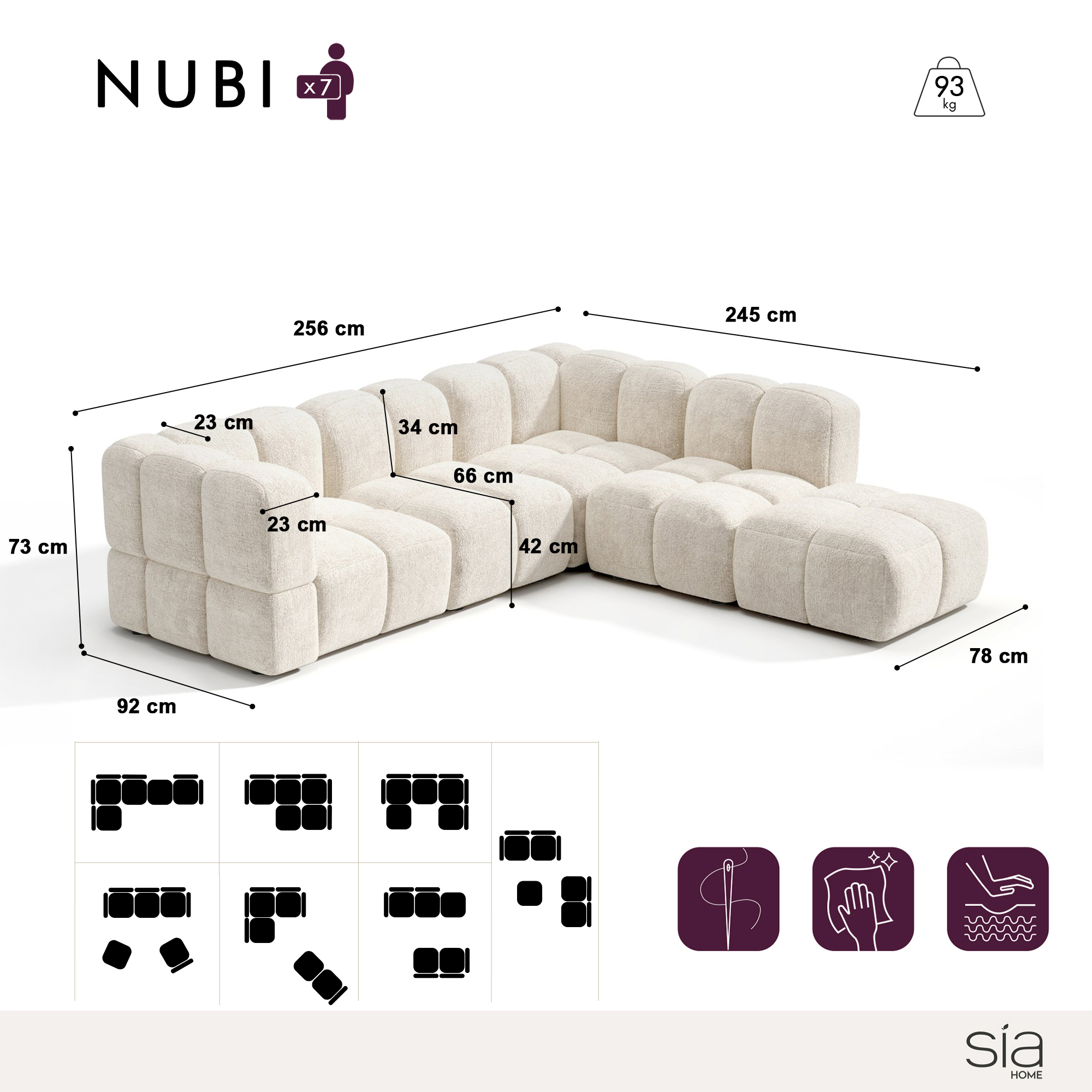 Sia Home Nubi Angle Droit canapé modulable 7 places