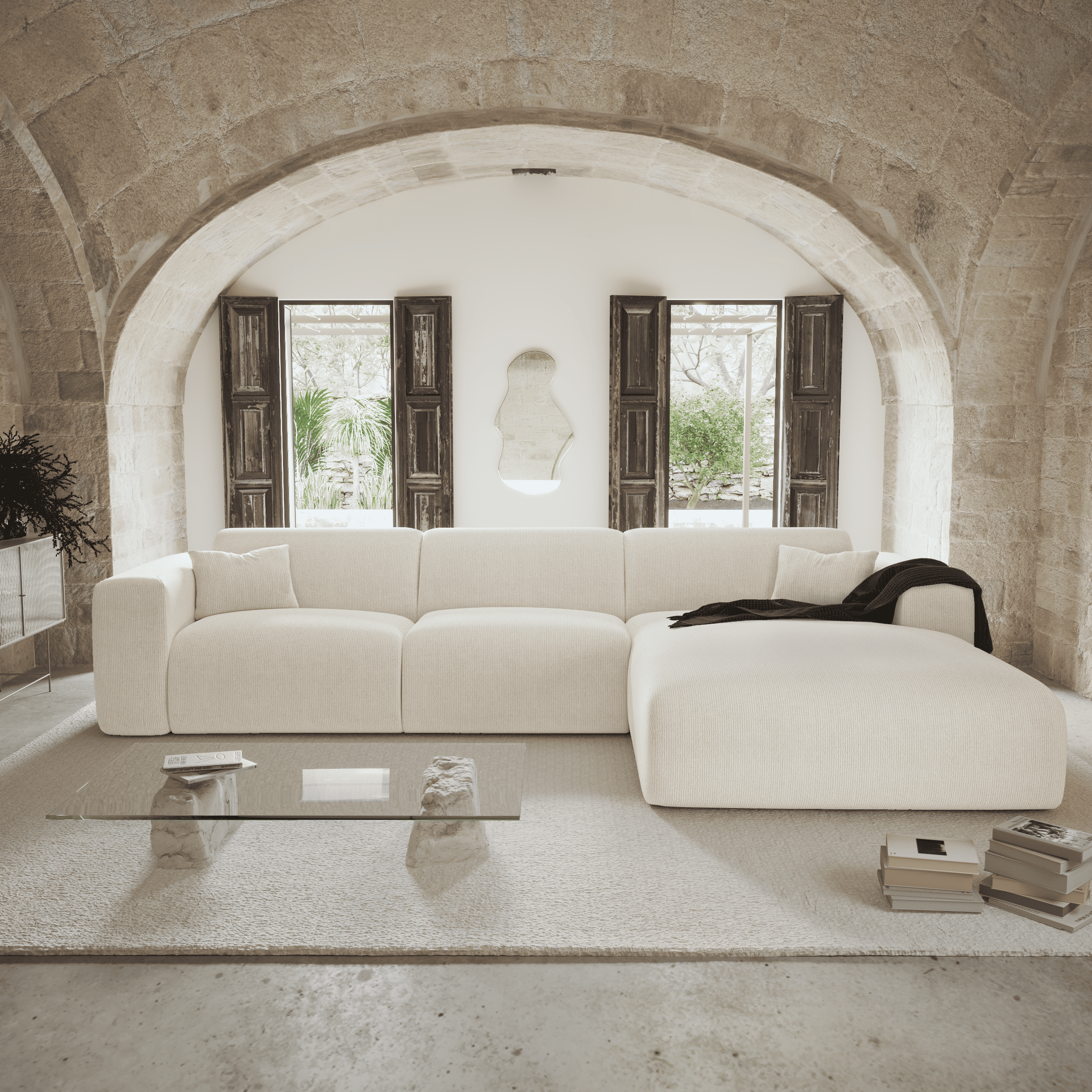 Sia Home Myra canapé convertible angle droit crème