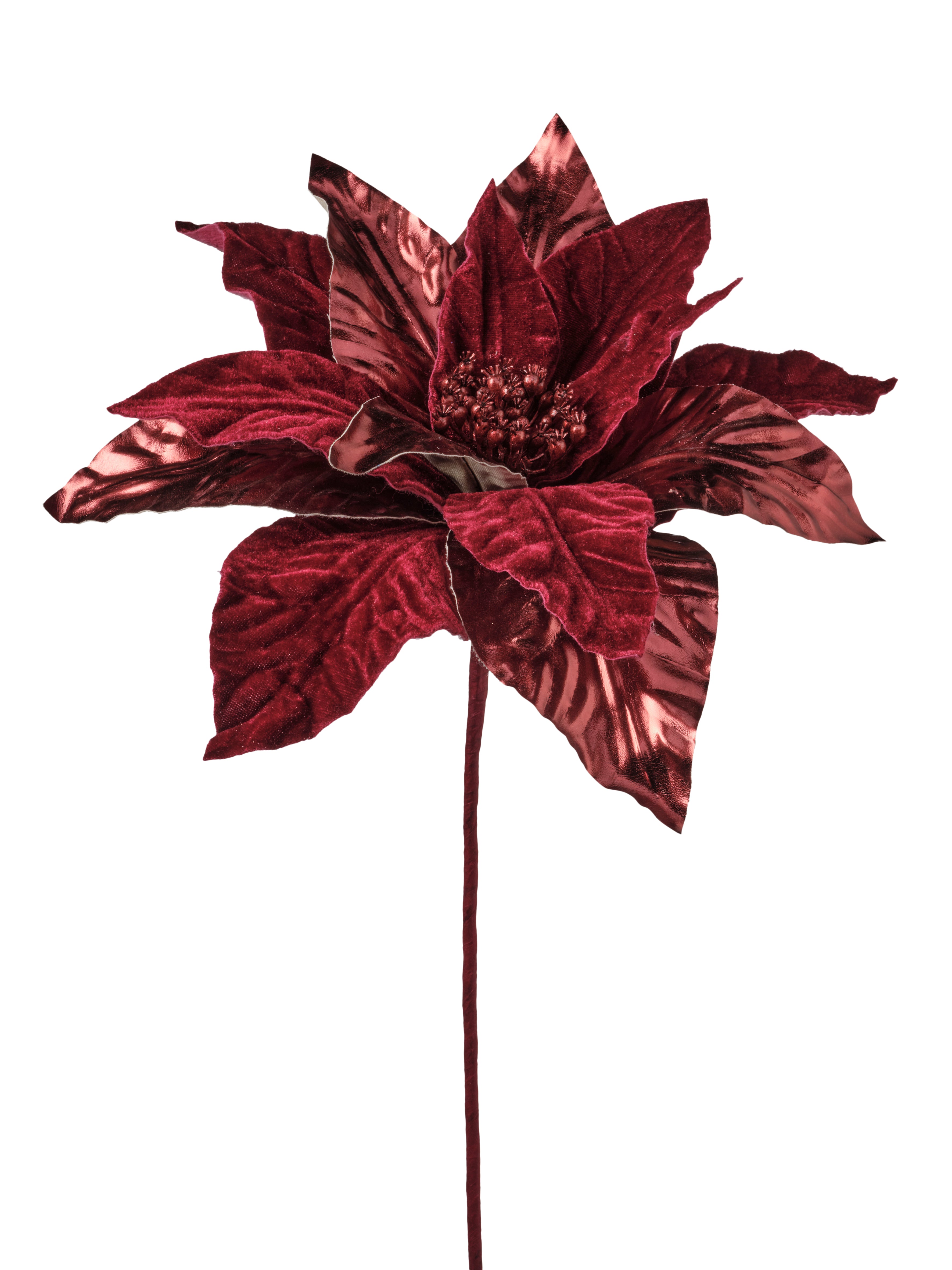 Feuillazur Rungis Saison Tige poinsettia fleur bordeaux 67cm