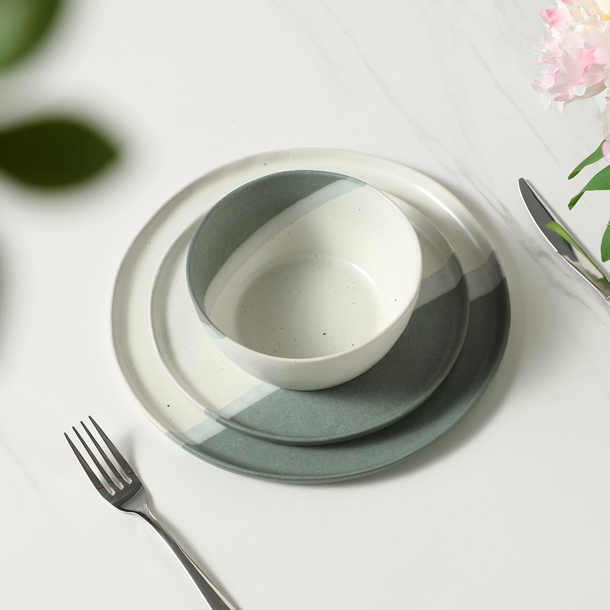 Sia Matty service 4 assiettes dessert vert 27 cm en grès