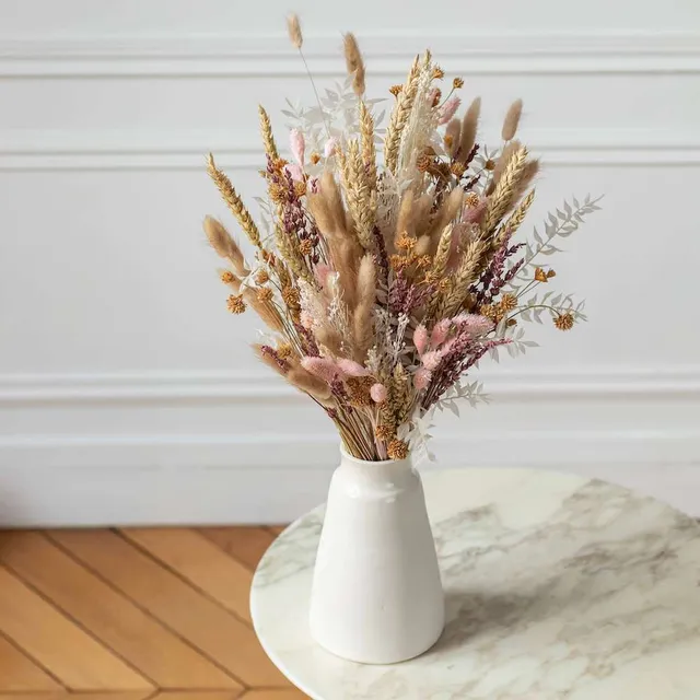 Flowrette Minorque bouquet fleurs séchées rose poudré crème