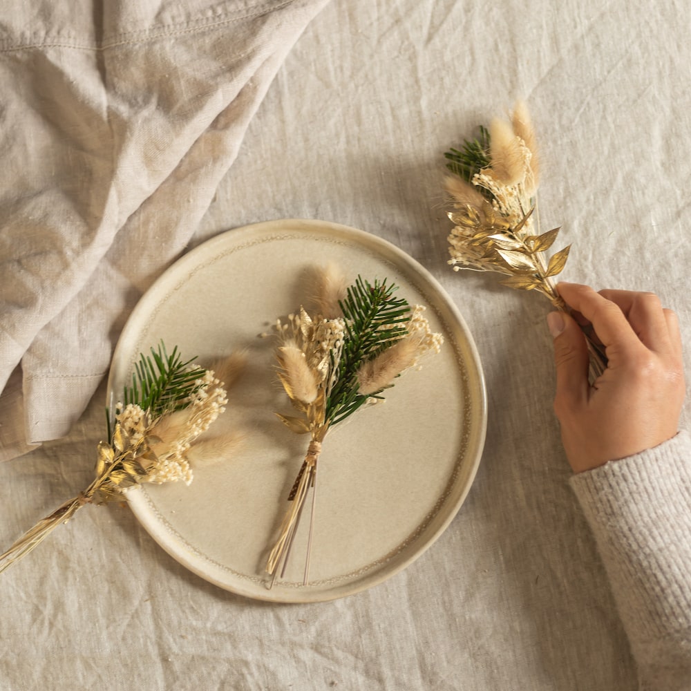 Flowrette Brins de Noël verts dorés déco table x3