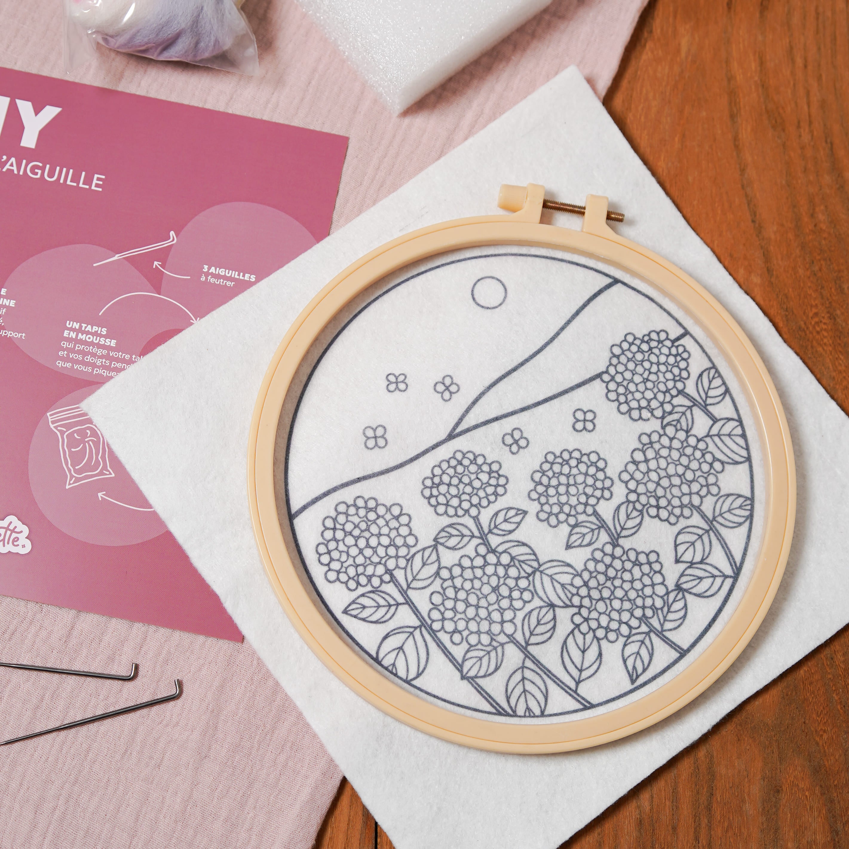 Flowrette Hortensia kit DIY feutrage aiguille laine