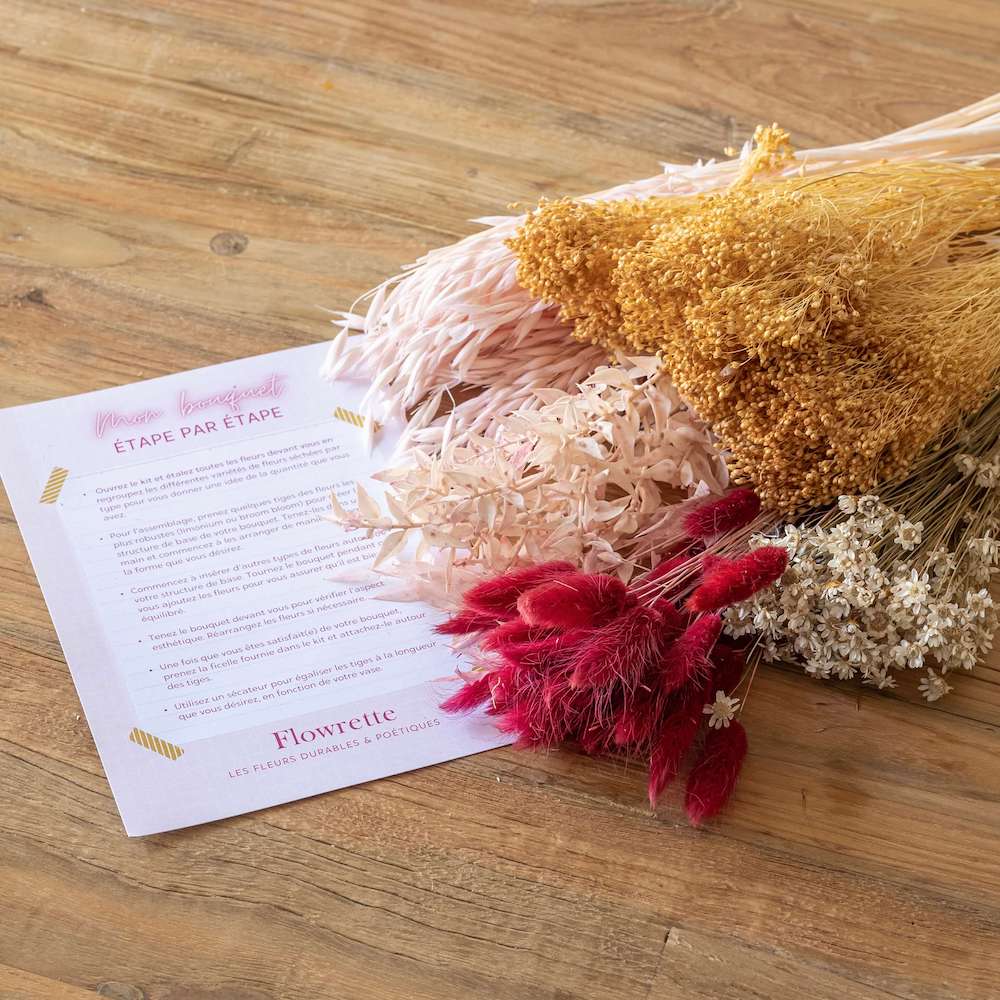 Flowrette Kit DIY bouquet rose fleurs séchées + tuto