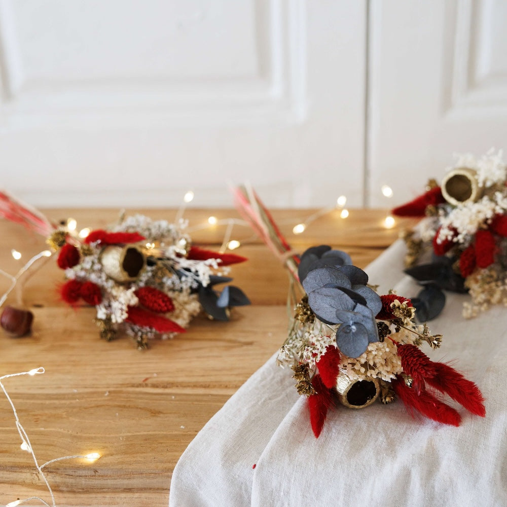 Flowrette Petits bouquets Noël x3 fleurs séchées rouge vert