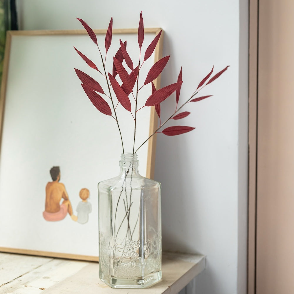 Flowrette bambou rouge fleur papier tige artisanale x1 salon