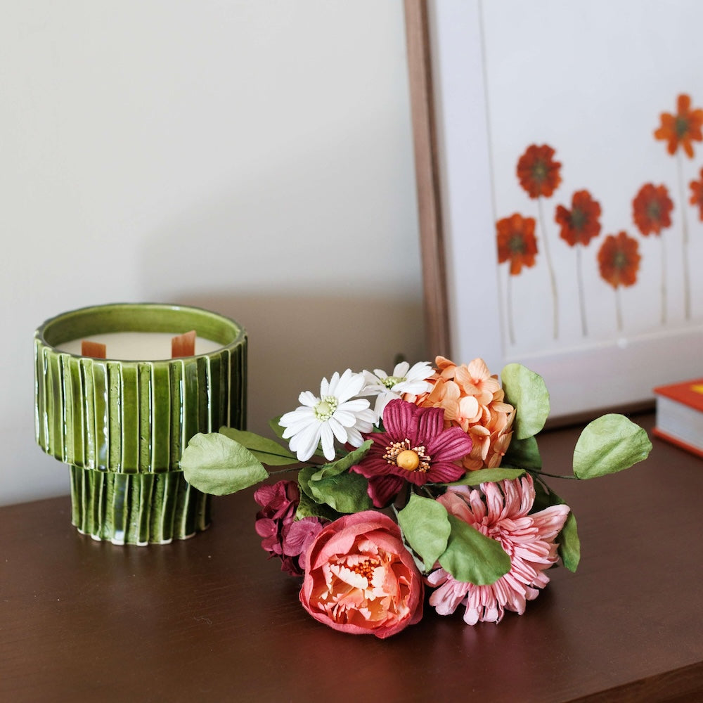 Flowrette Valadon bouquet fleurs papier corail bordeaux
