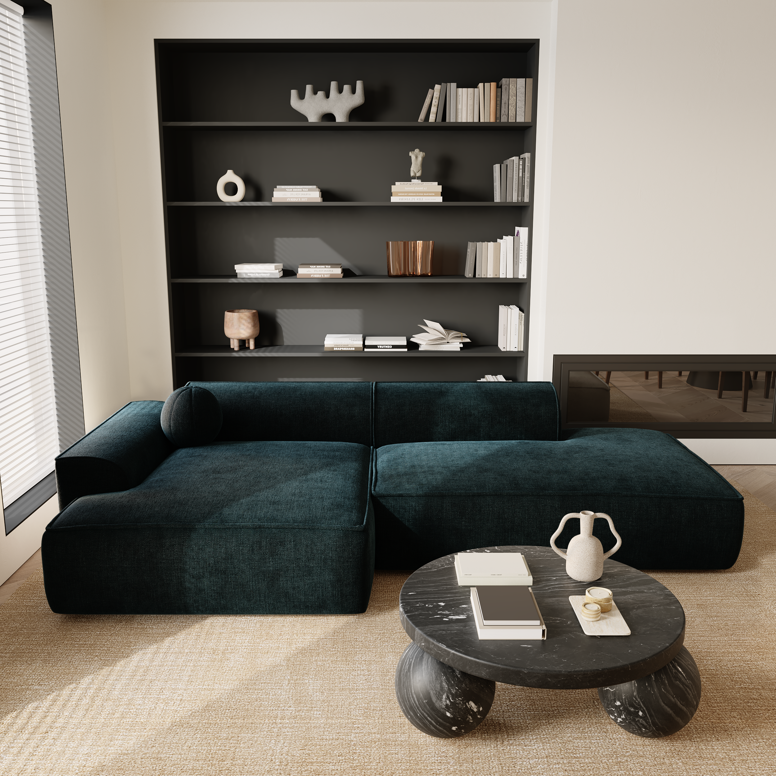 Sia Home Ania canapé angle gauche crème coussin boule