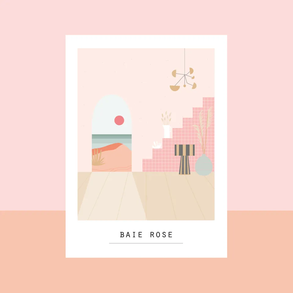 Flowrette Décoration carte postale Baie rose Pramax