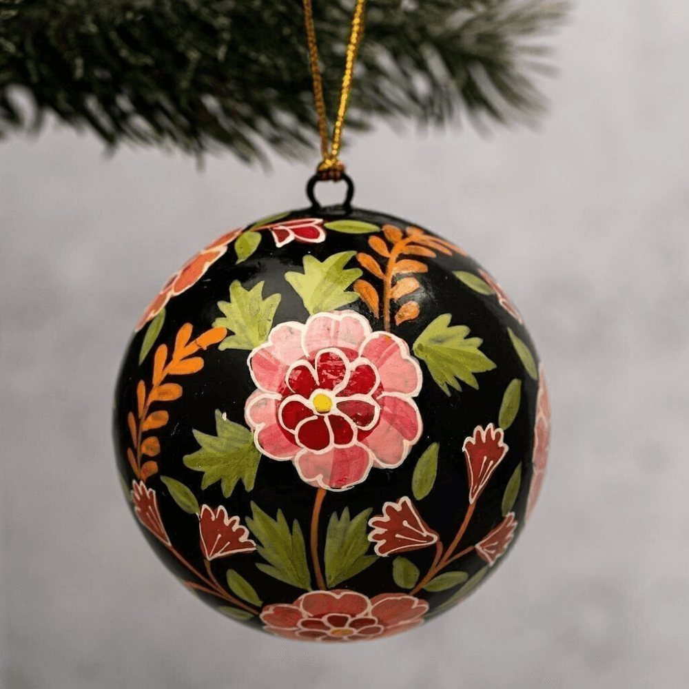 Flowrette Carmen Boule de Noël peinte main motifs floraux