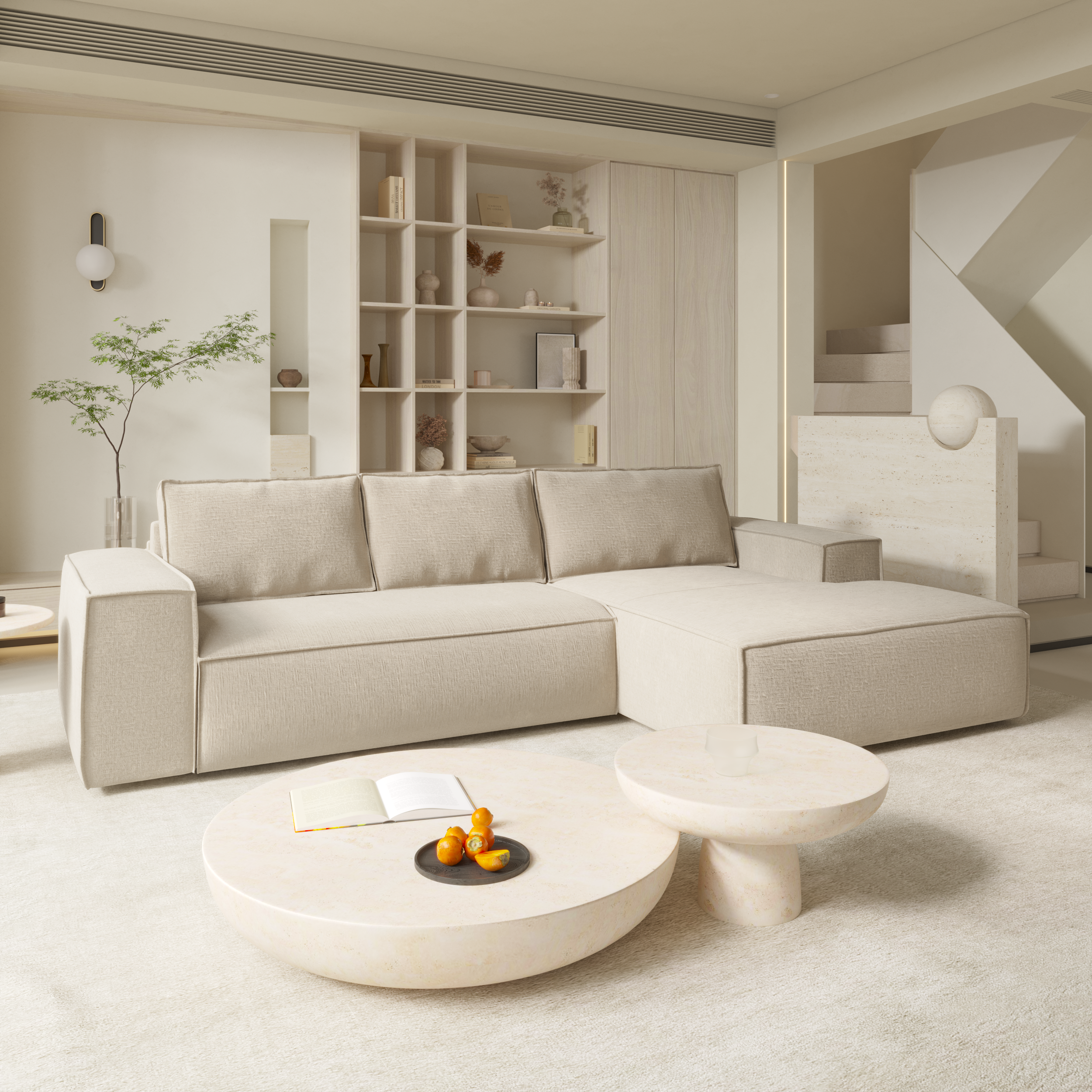 Sia Home Canapés Joan canapé convertible angle droit crème