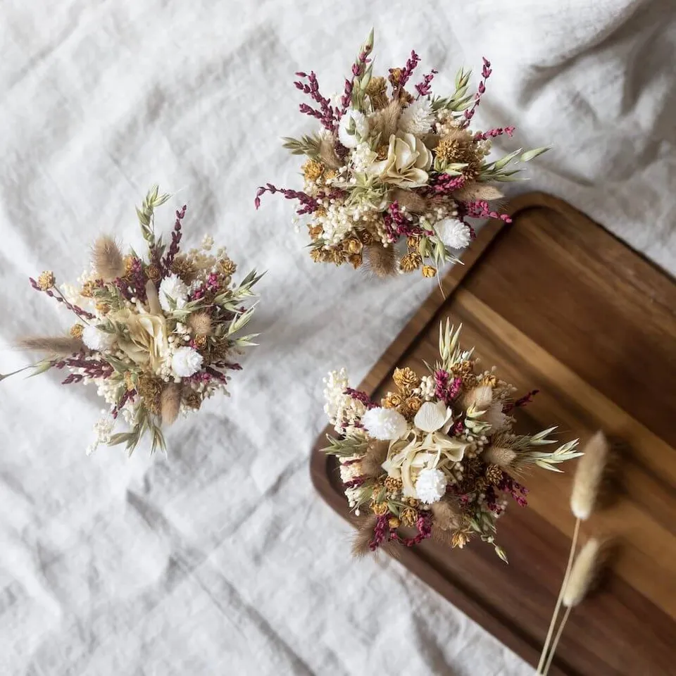 Flowrette Rivoli trio petits bouquets fleurs séchées +vases