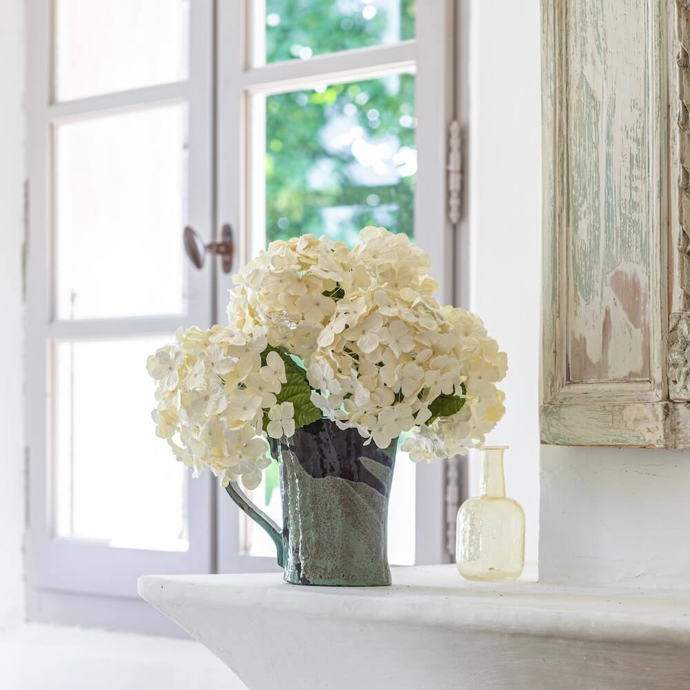 Flowrette Hortensia en papier crème fleur tige x1 sans entretien