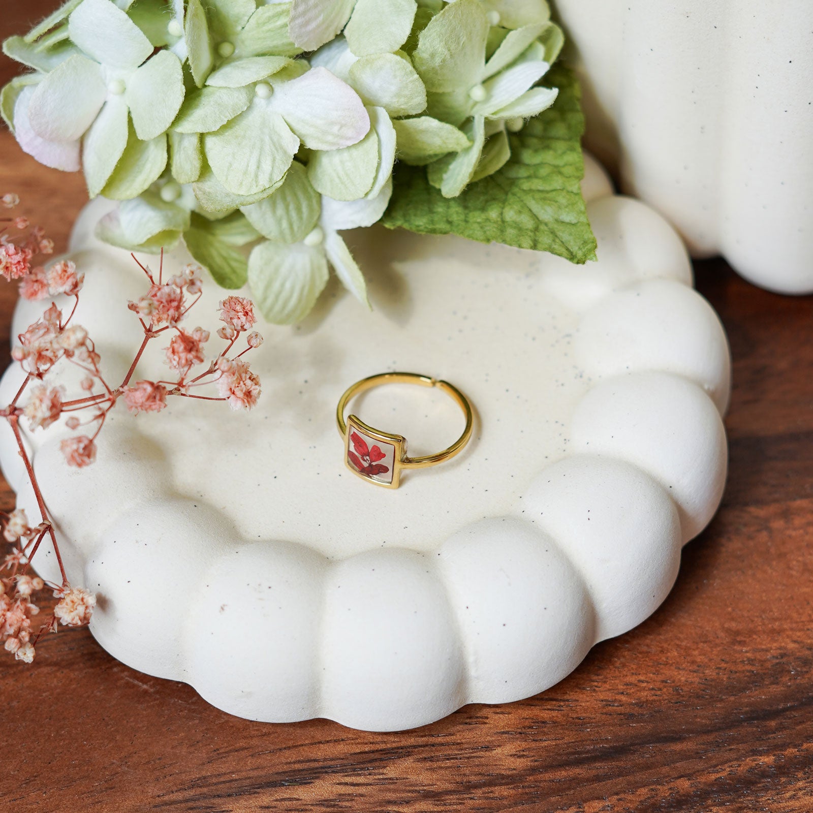 Flowrette Bijoux Bague Capucine fleur rouge résine