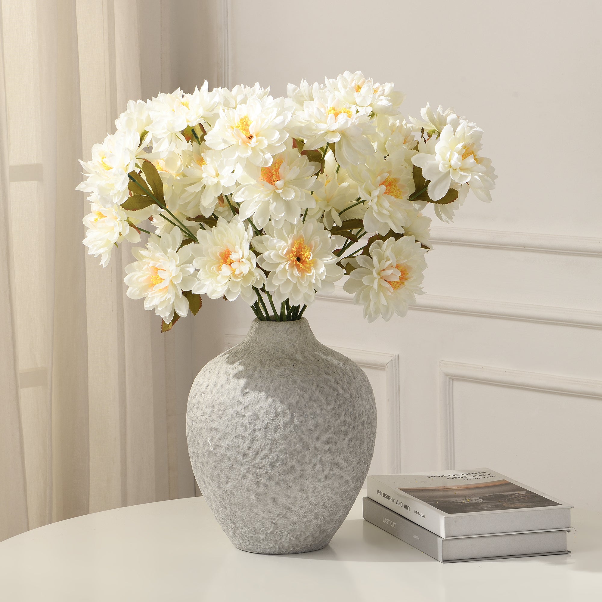 Sia Home Tige de Dahlia 3 fleurs 63 cm fleur blanche