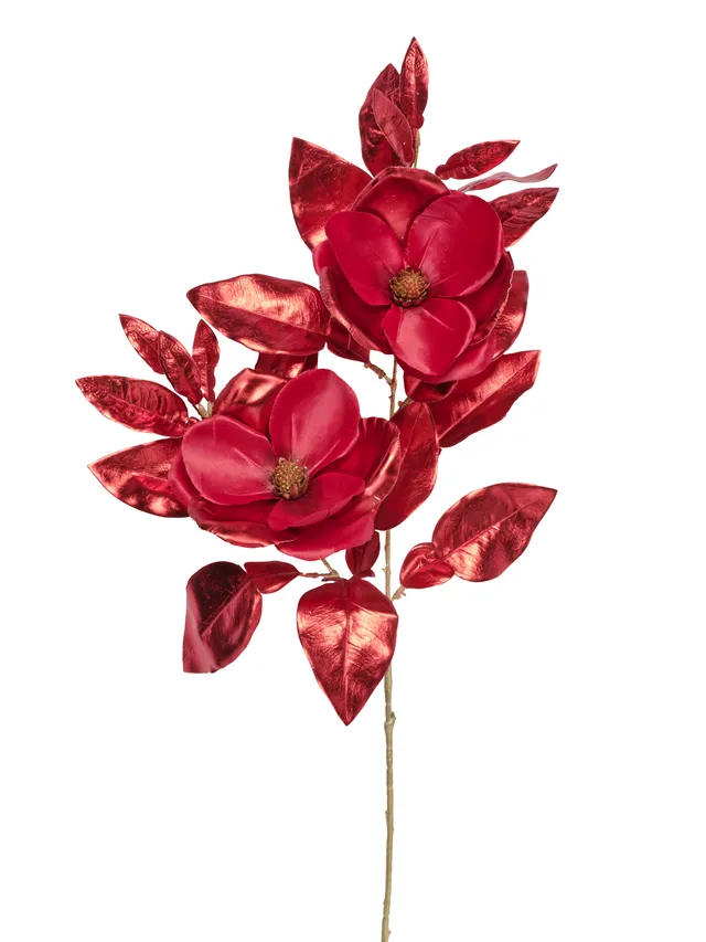 Feuillazur Rungis Tige magnolia fleur artificielle rouge 94cm