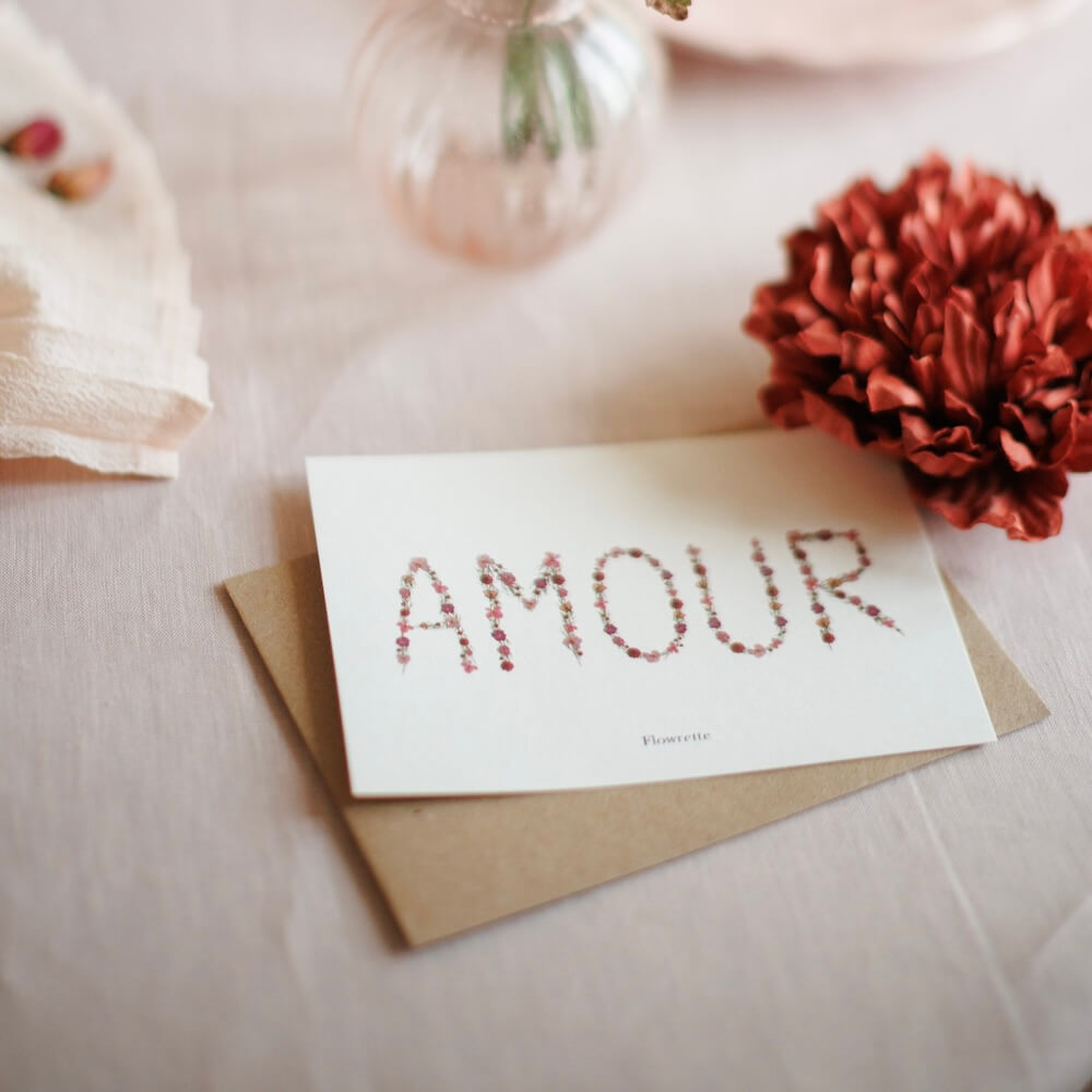 Flowrette Décoration carte postale Amour avec enveloppe