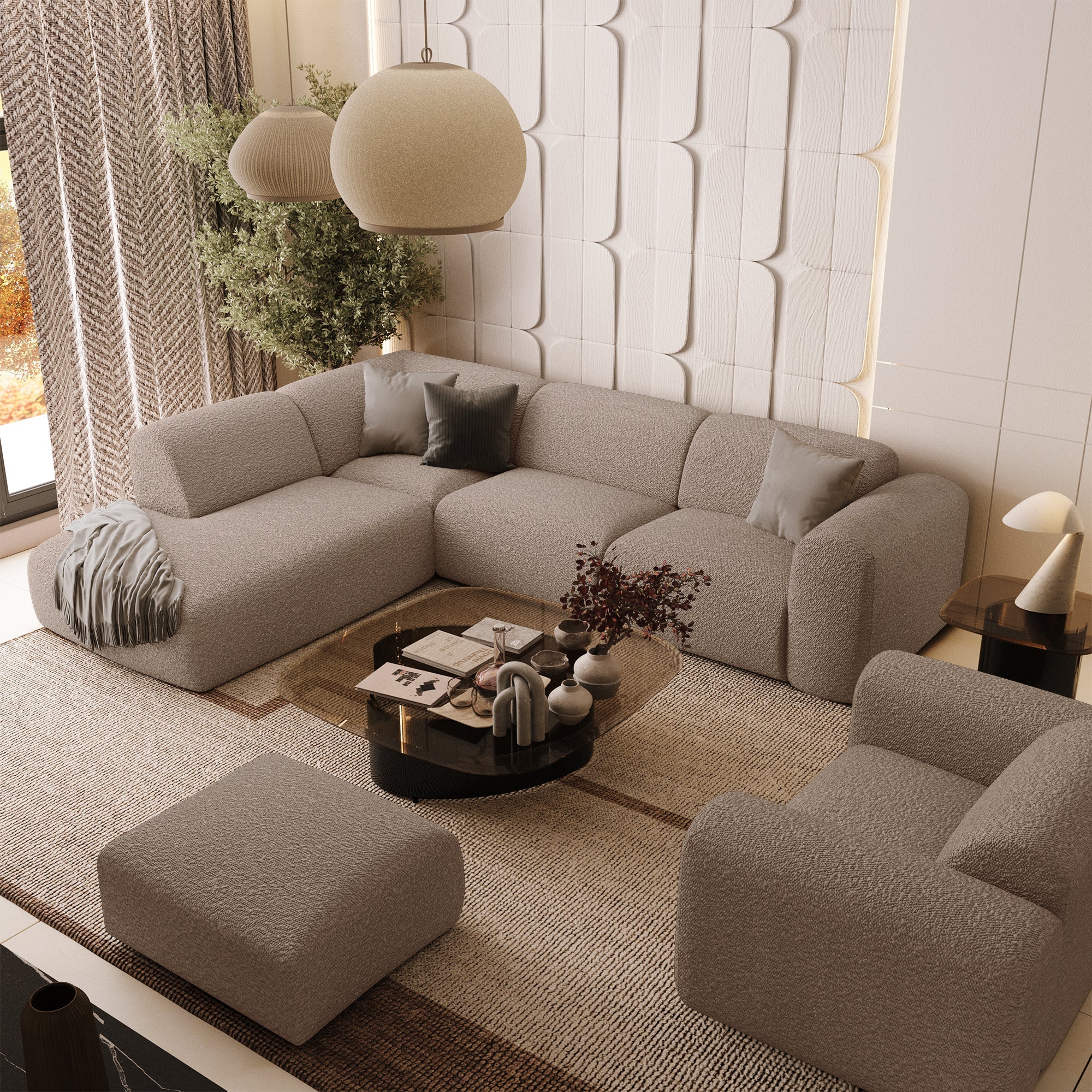 Sia Home Myra Grand Angle Gauche canapé crème dossier méridienne