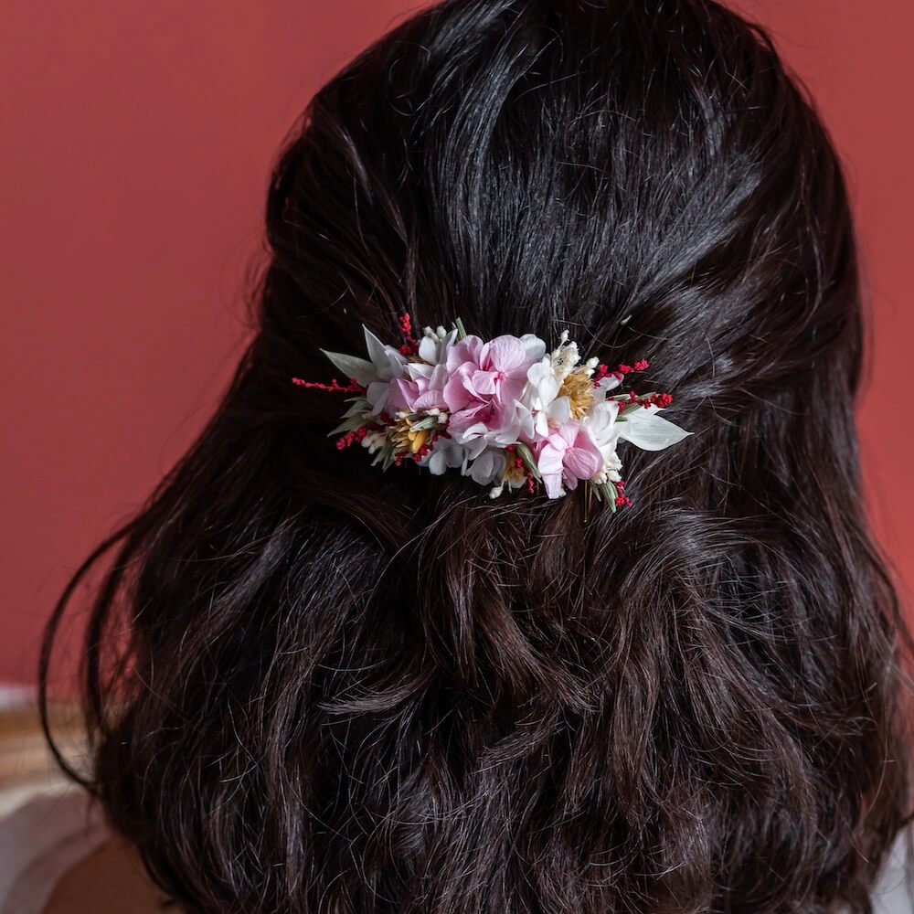 Flowrette Bijoux Peigne Ombeline hortensia rose poudré