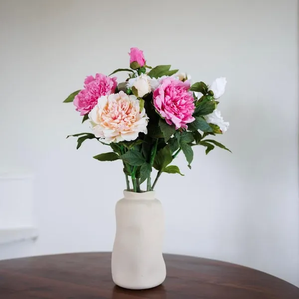 Flowrette Bouquet pivoines artificielles blanc rose pêche