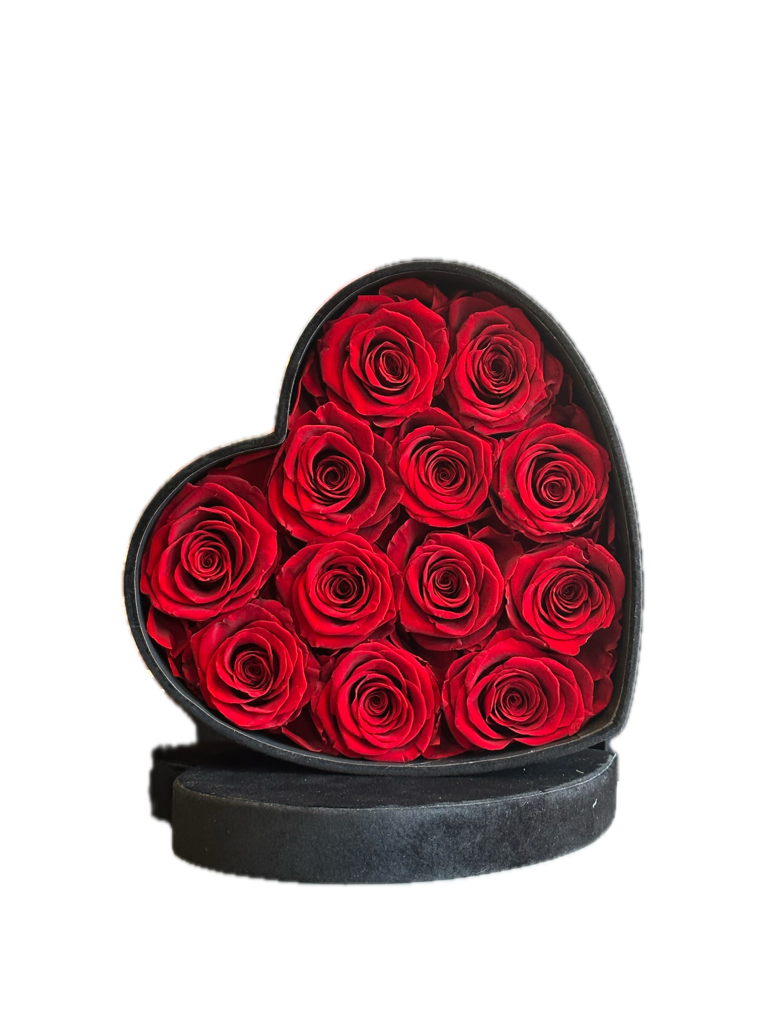 Feuillazur Rungis Boîte velours cœur roses stabilisées rouge 16 roses