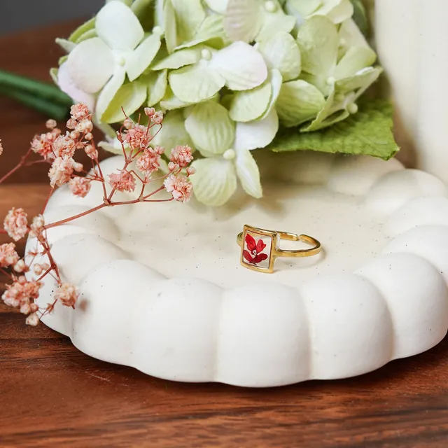 Flowrette Bijoux Bague Capucine fleur rouge résine