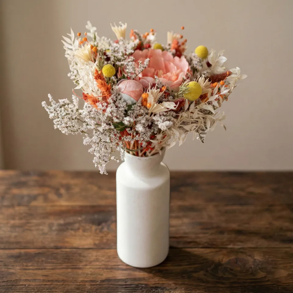 Flowrette Apollinaire bouquet mixte séché pêche