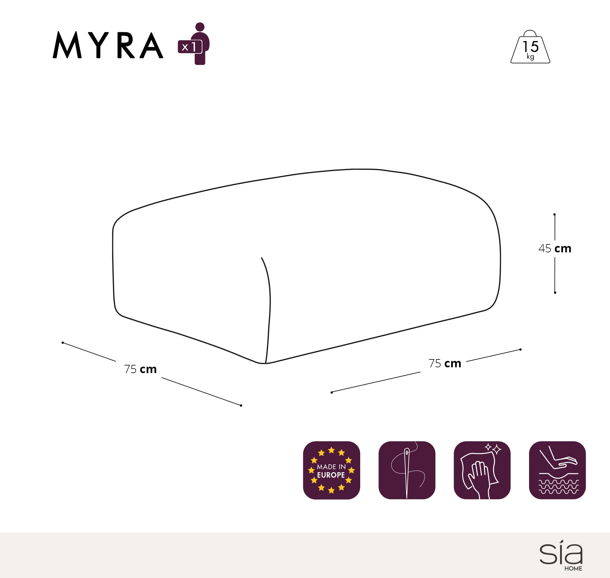 Sia Home Myra pouf beige assise arrondie confort