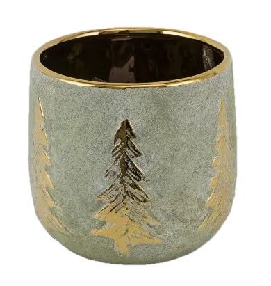 Feuillazur Rungis Contenants Cache-pot vert sapin doré 15x15x14 cm