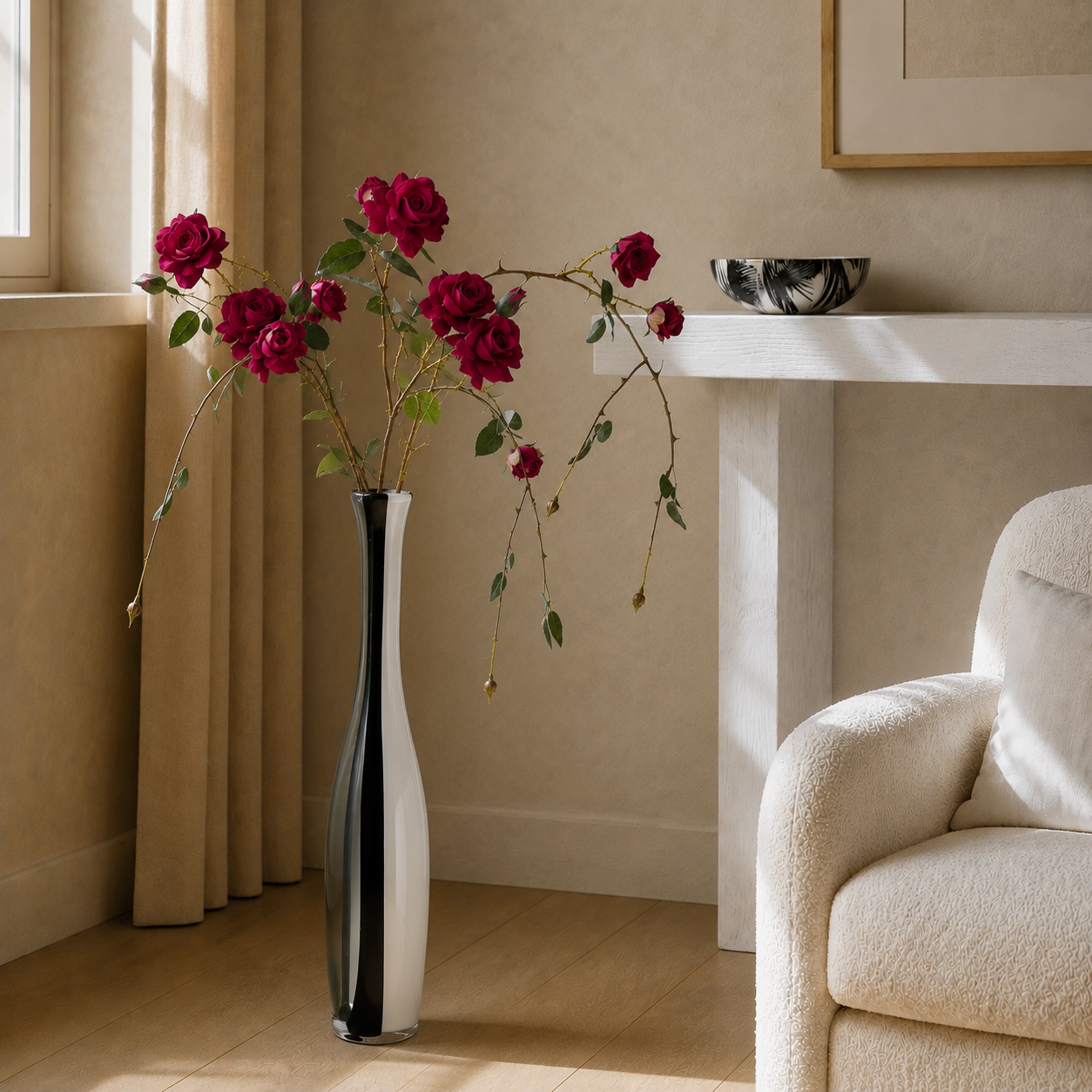 Sia Home Roses Tombante tige artificielle fuchsia 125 cm